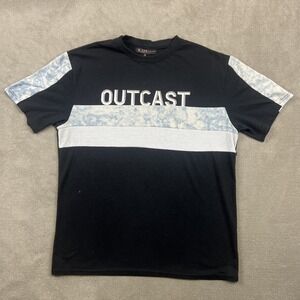 M. Society Outcast T-Shirt XL Mens Black Blue Colorblock Acid Wash Graphic Tee